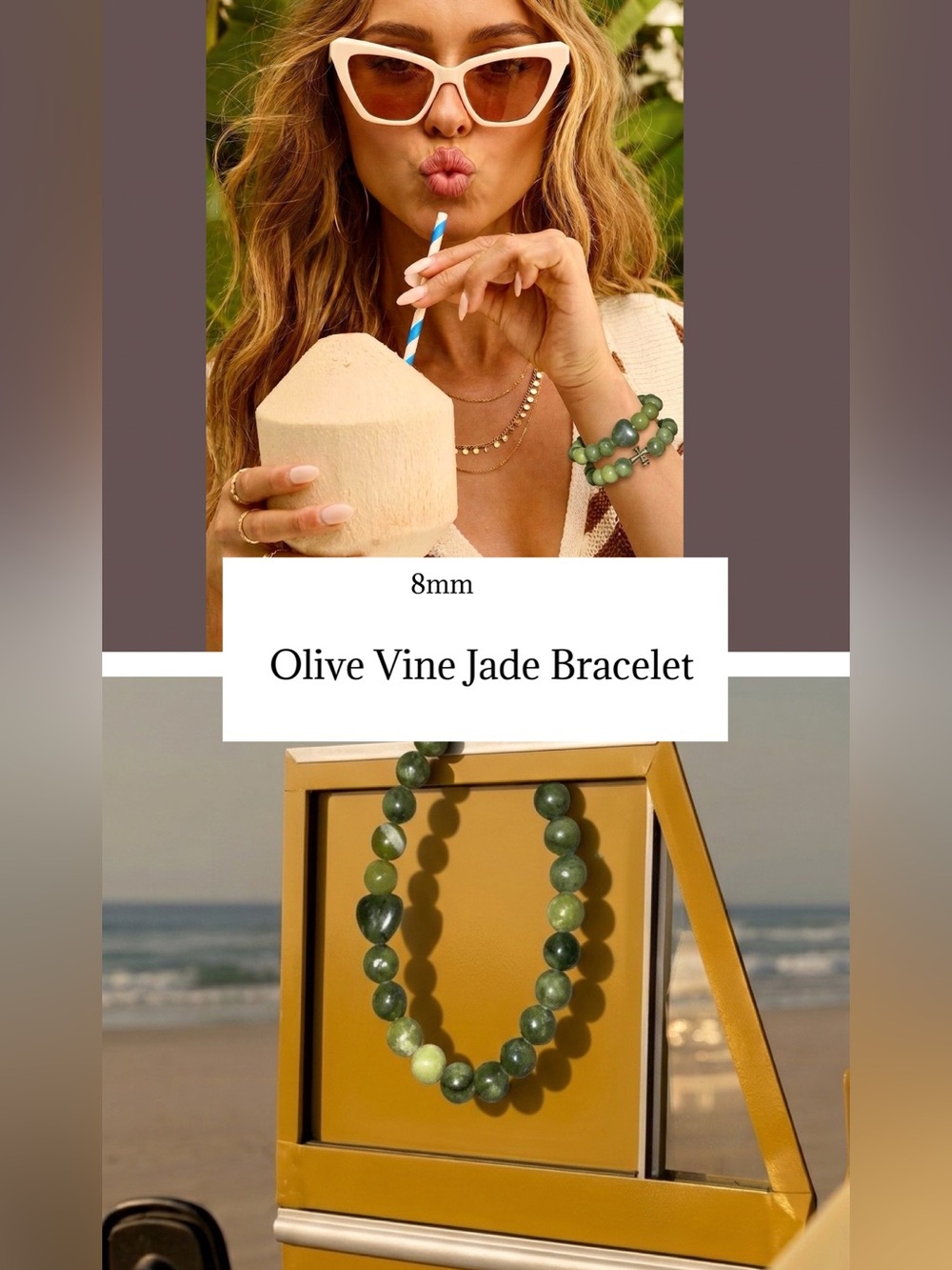 8mm Olive Vine Jade Bracelet